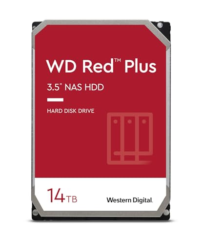 Western Digital 14TB WD Red Plus NAS Internal Hard Drive HDD - 7200 RPM, SATA 6 GB/s, CMR, 512 MB Cache, 3.5" - WD140EFGX