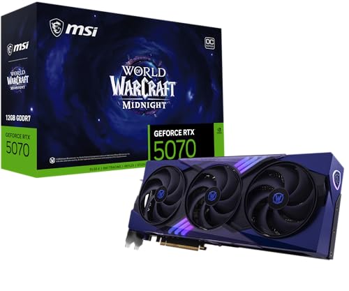 msi Gaming RTX 5070 12G World of Warcraft Midnight Void Edition OC Graphics Card (12GB GDDR7, 192-bit, Extreme Performance: 2625 MHz, DisplayPort x 3 2.1a, HDMI 2.1b, NVIDIA Blackwell Architecture)
