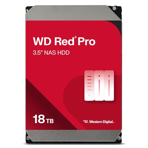Western Digital 18TB WD Red Pro NAS Internal Hard Drive HDD - 7200 RPM, SATA 6 Gb/s, CMR, 512 MB Cache, 3.5" - WD181KFGX