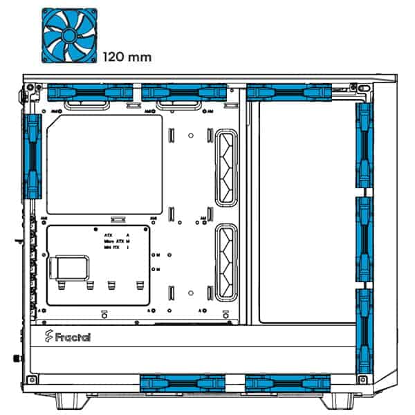 120 mm fan positions in the Fractal Design Meshify 2 XL